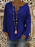 Paneled Polyester Casual V-Neck Blouse