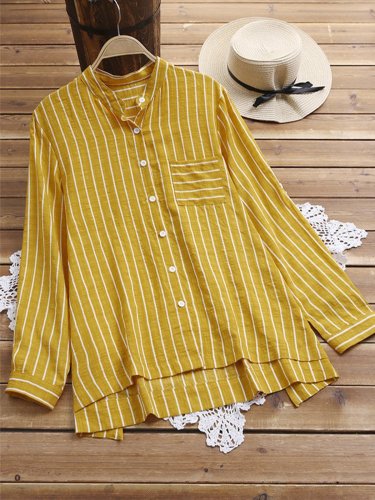 Stand Collar Long Sleeve Buttoned Shirts & Tops