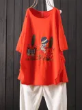 Printed Cotton-Blend Short Sleeve Casual Shirts & Tops