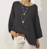 Solid Long Sleeve Linen Casual Tops