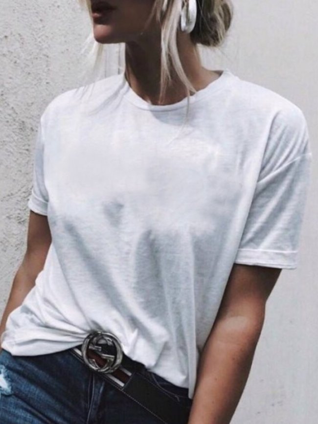 Solid Casual Round Neck Shirts & Tops