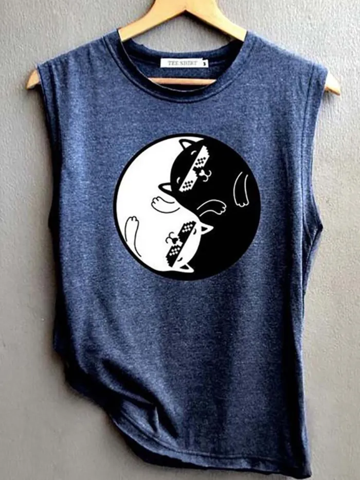 Sleeveless Cotton-Blend Casual Shirts & Tops