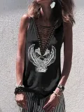 Cotton Sleeveless V Neck Abstract Shirts & Tops
