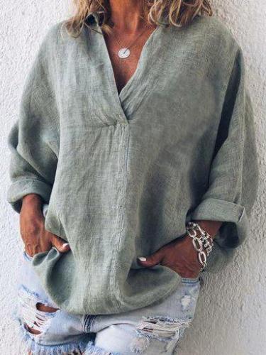 Plus Size V Neck Long Sleeve Casual Shirts & Tops