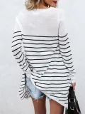 Cotton-blend Striped Casual Crew Neck T-Shirt