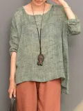 Plus Size Long Sleeve Cotton-blend Shirts Blouse