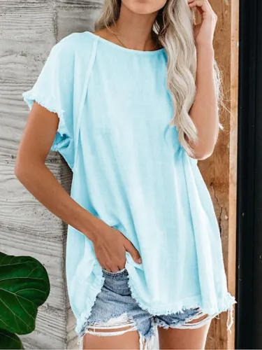 Cotton Solid Short Sleeve Shirts & Tops