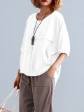 Plus Size Women Solid Half Sleeve Round Neck Loose Casual Tops