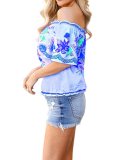 Short Sleeve Printed Off Shoulder Cotton-Blend Shirts & Tops