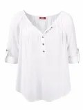Solid Crew Neck Casual Blouses