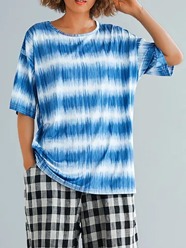 Plus Size  Women  Short  Sleeve  Digital  Floral   Casual  Tops