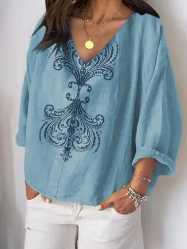 V Neck Casual Cotton Shirts & Tops