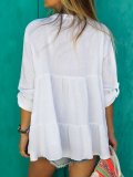 White 3/4 Sleeve Cotton-Blend V Neck Shirts & Tops
