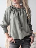 Cotton-Blend Casual Long Sleeve Solid Shirts & Tops