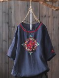 Women Casual Embroidered Tops Tunic Blouse Shirt