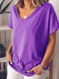 Solid Short Sleeve Casual Cotton-Blend Shirts & Tops