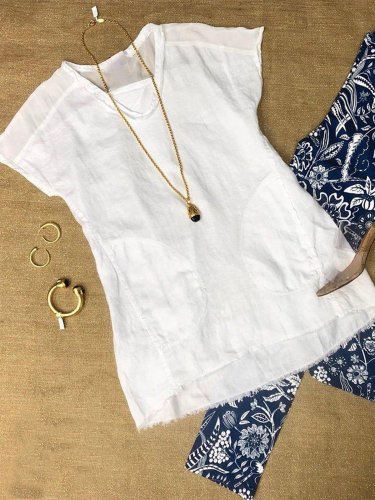 Plus Size Casual V Neck Solid Short Sleeve Tops