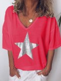 Star Printed Casual V Neck Shirts