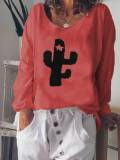 Cotton-Blend Round Neck Long Sleeve Shirts & Tops