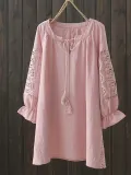 Cotton-Blend 3/4 Sleeve V Neck Solid Shirts & Tops