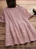 Round Neck Short Sleeve Embroidered Shirts & Tops