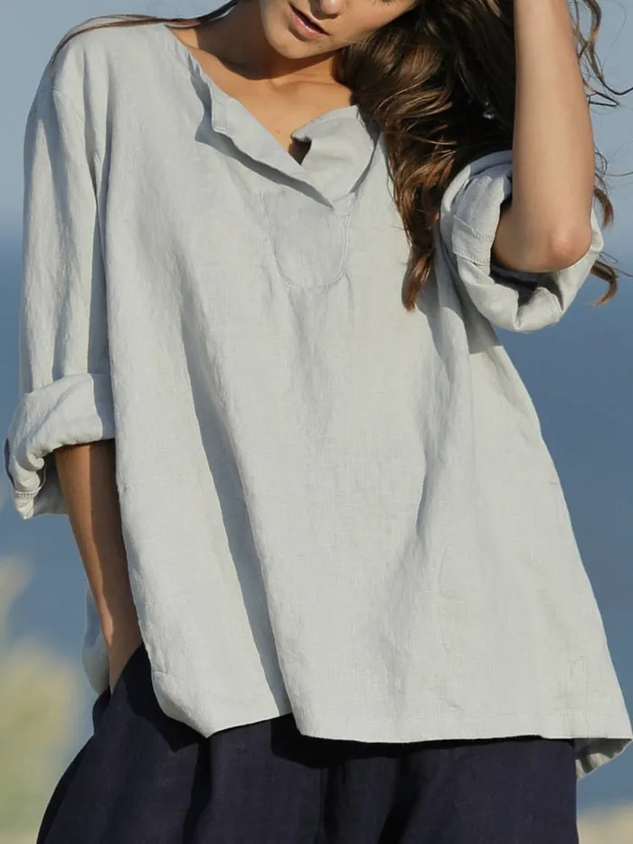 Plus Size Casual Solid Long Sleeve Tops