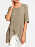 Plus Size Solid Casual Crew Neck Half Sleeve Asymmetric Tunic Blouses