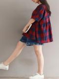 Half Sleeve Cotton-Blend Plaid Round Neck T-Shirts