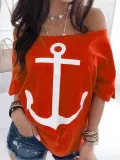 Off Shoulder Printed Casual T-Shirts