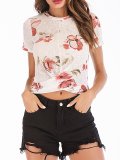 Plus Size Women Short Sleeve  Round Neck Floral   Casual  Tops