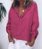 Women V Neck Cotton Linen Loose T Shirt Tops Tunic