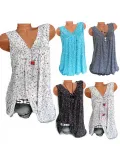 Summer Women Floral V Neck Sleeveless Blouses