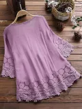 Women Casual Loose Lace Cutout Tops Tunic Blouse Shirt