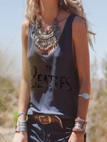 Sleeveless Statement Letter Casual Tops