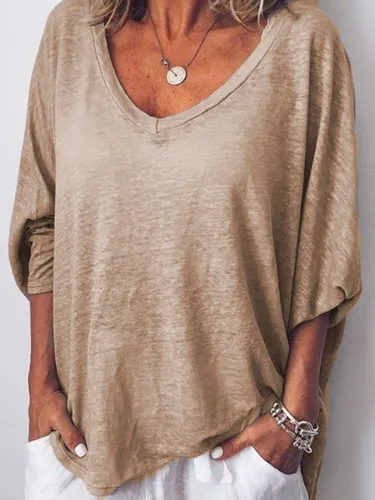 3/4 Sleeve V Neck Casual Tops