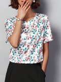 Plus Size Women Short  Sleeve  Round Neck  Floral   Casual  Tops