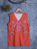 Vintage Sleeveless V Neck Shirts & Tops