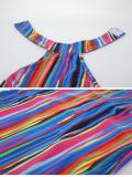 Rainbow Multicolor Stripes Crew Neck Beach Holiday Dress