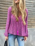 Casual Printed/dyed V Neck Long Sleeve Shirts & Tops