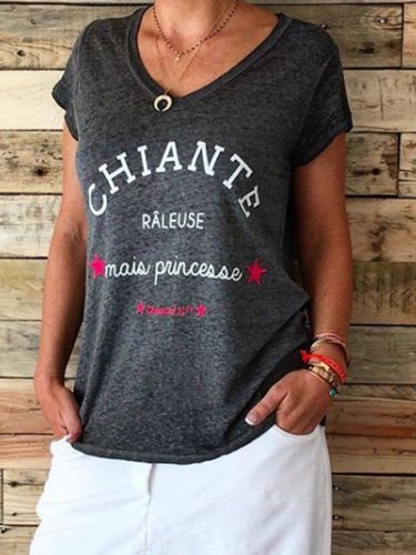 Black Cotton-Blend Casual Letter Shirts & Tops