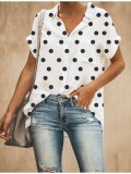 Women Casual Relaxed Fit Polka Dots Button Down Shirt