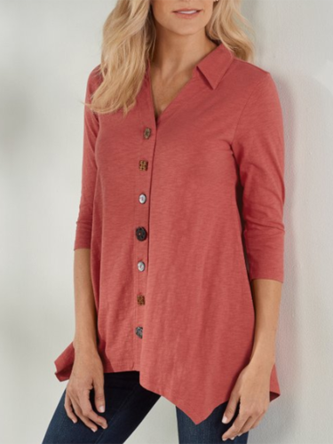 Red Buttoned Casual Solid Shirts & Tops
