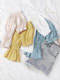 One-neck Off Shoulder Short Sleeve Pullover Solid Casual Tops
