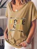 Short Sleeve V Neck Cotton-Blend Printed Shirts & Tops
