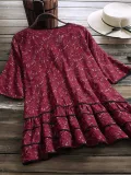 Half Sleeve Sweet V Neck Patchwork Shirts & Tops