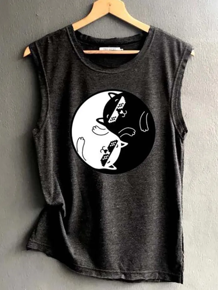 Sleeveless Cotton-Blend Casual Shirts & Tops