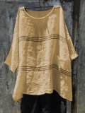 Asymmetrical Linen 3/4 Sleeve Solid Casual Tops