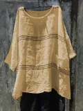 Asymmetrical Linen 3/4 Sleeve Solid Casual Tops