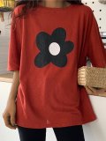 Fun Small Flower Floral Loose Cotton Short Sleeve Round Neck Casual T-shirt Tops