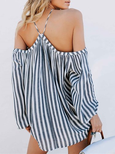 Gray Casual Cold Shoulder Blouse
